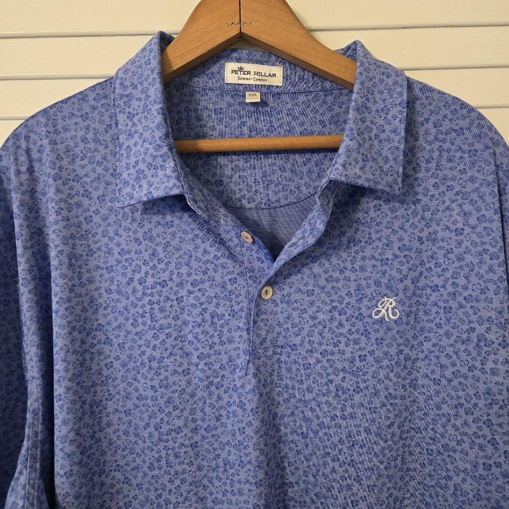Peter Millar Mens Polo, Blue Floral, 2XL / XXL, Excellent/Like New Condition